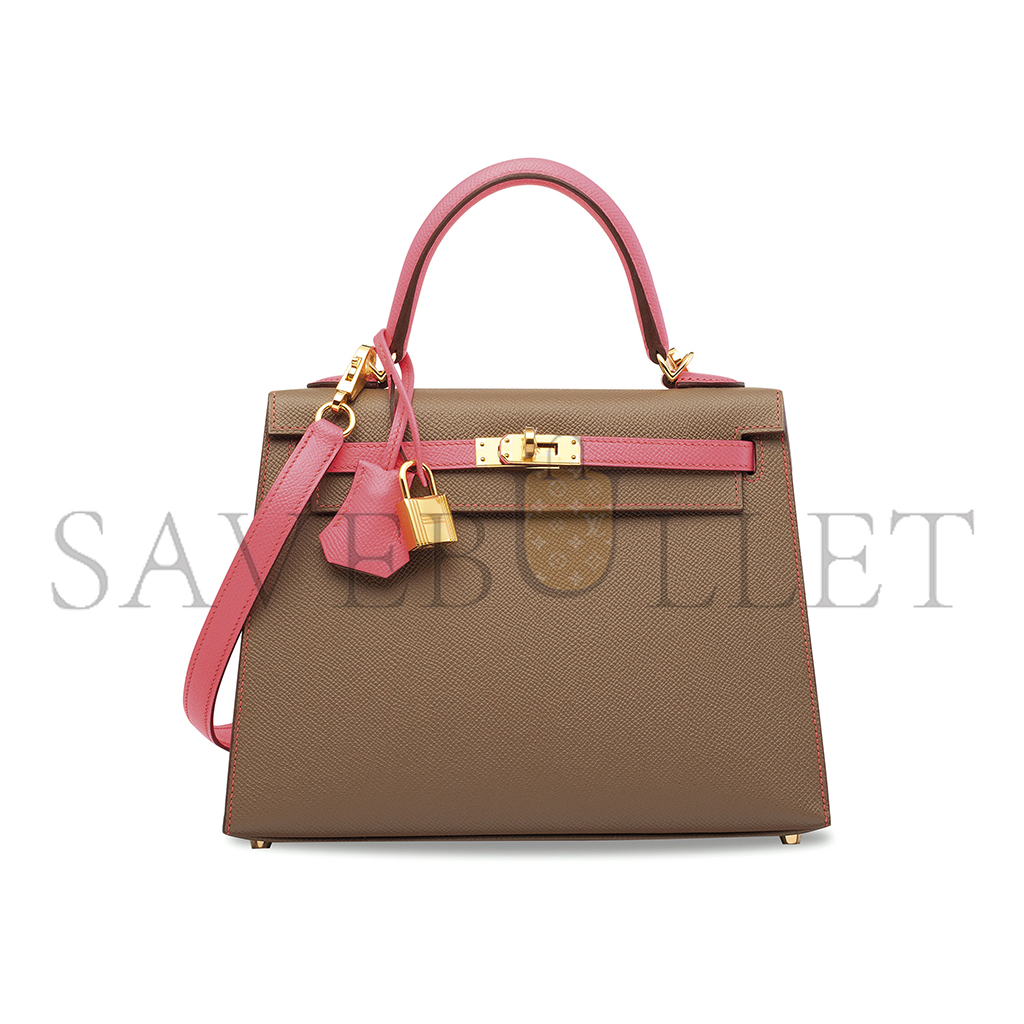 HERMÈS MASTER ÉTOUPE & ROSE AZALÉE EPSOM KELLY 25 WITH GOLD HARDWARE (25*17*7cm) 